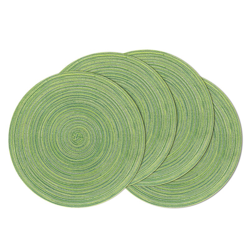 SHACOS Round Placemats Set of 4 Round Table Placemats Braided Cotton Place Mats 15 inch for Kitchen Dining Table Holiday Party (Mixed Color Pea Green, 4) - Image 1